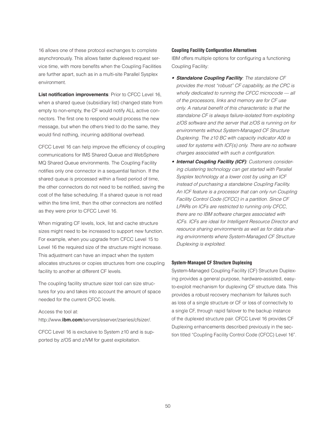 IBM Z10 BC manual Coupling Facility Conﬁguration Alternatives, System-Managed CF Structure Duplexing 