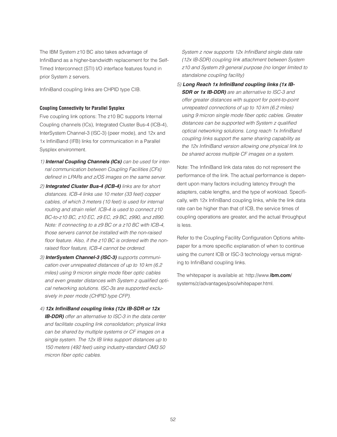 IBM Z10 BC manual Coupling Connectivity for Parallel Sysplex 