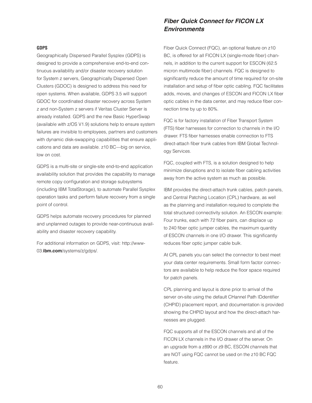 IBM Z10 BC manual Fiber Quick Connect for Ficon LX Environments, Gdps 