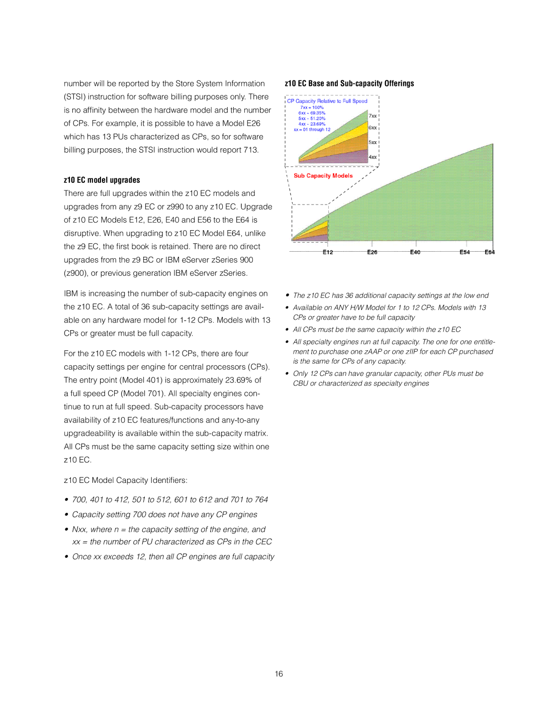 IBM manual Z10 EC model upgrades, Z10 EC Base and Sub-capacity Offerings 