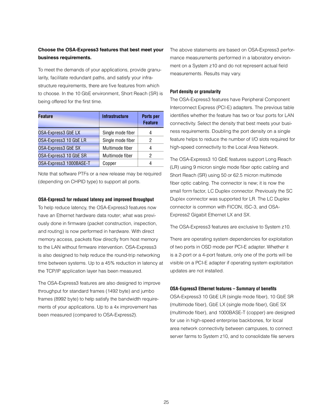 IBM Z10 EC manual Feature Infrastructure Ports per, Port density or granularity 