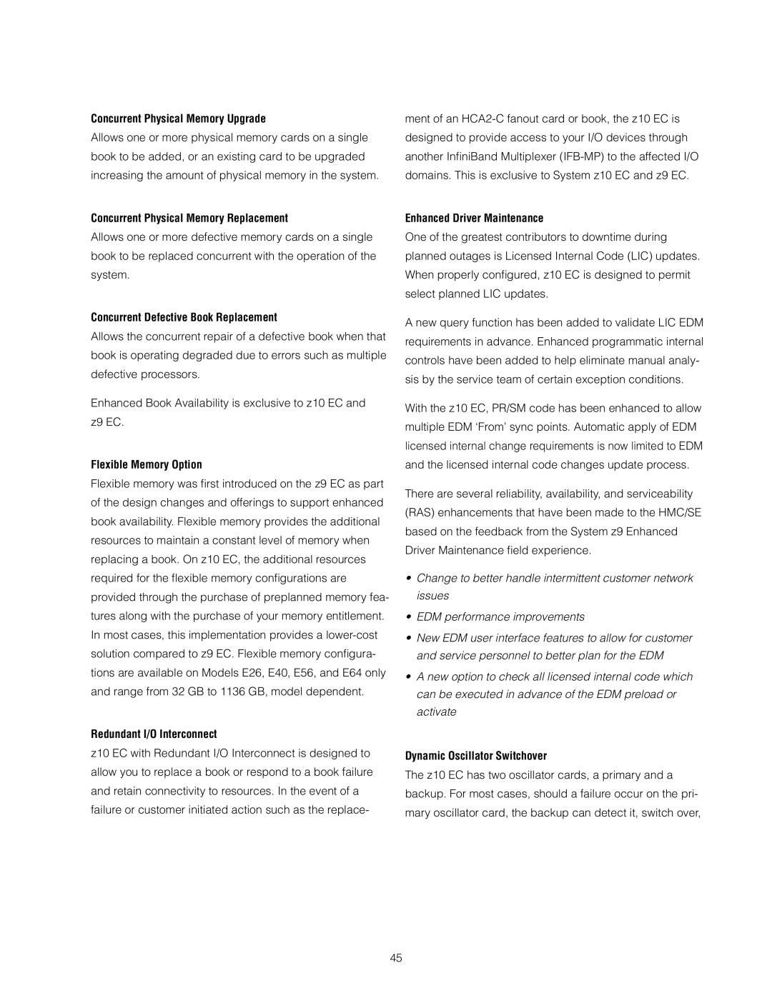 IBM Z10 EC manual Concurrent Physical Memory Upgrade, Concurrent Physical Memory Replacement, Flexible Memory Option 