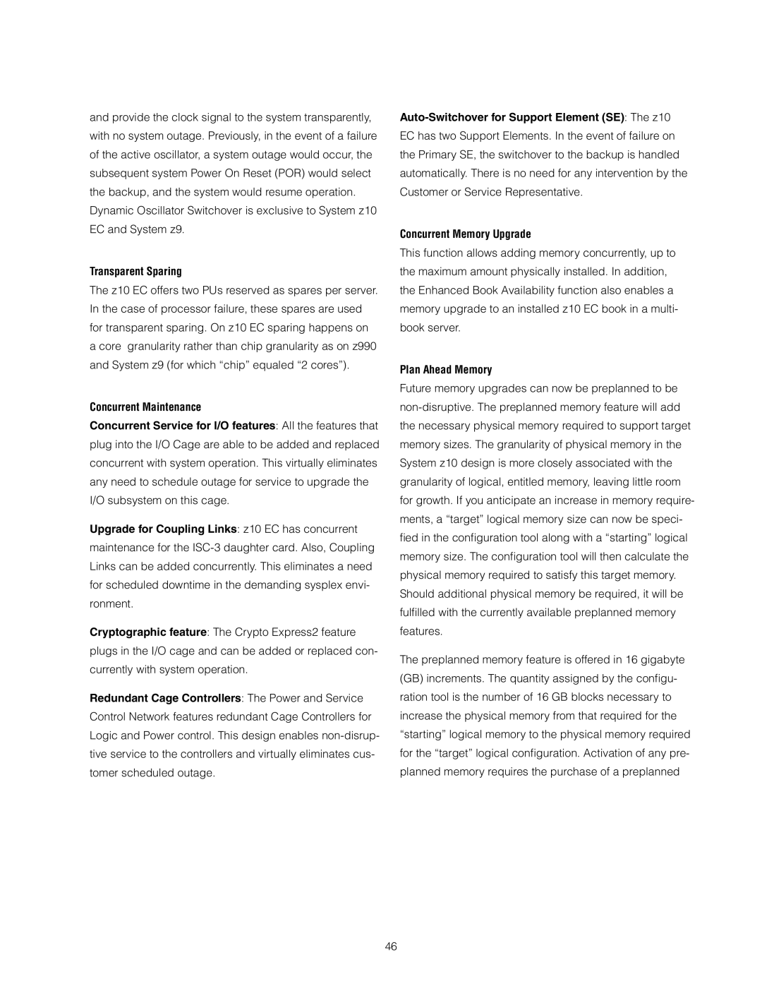 IBM Z10 EC manual Transparent Sparing, Plan Ahead Memory 