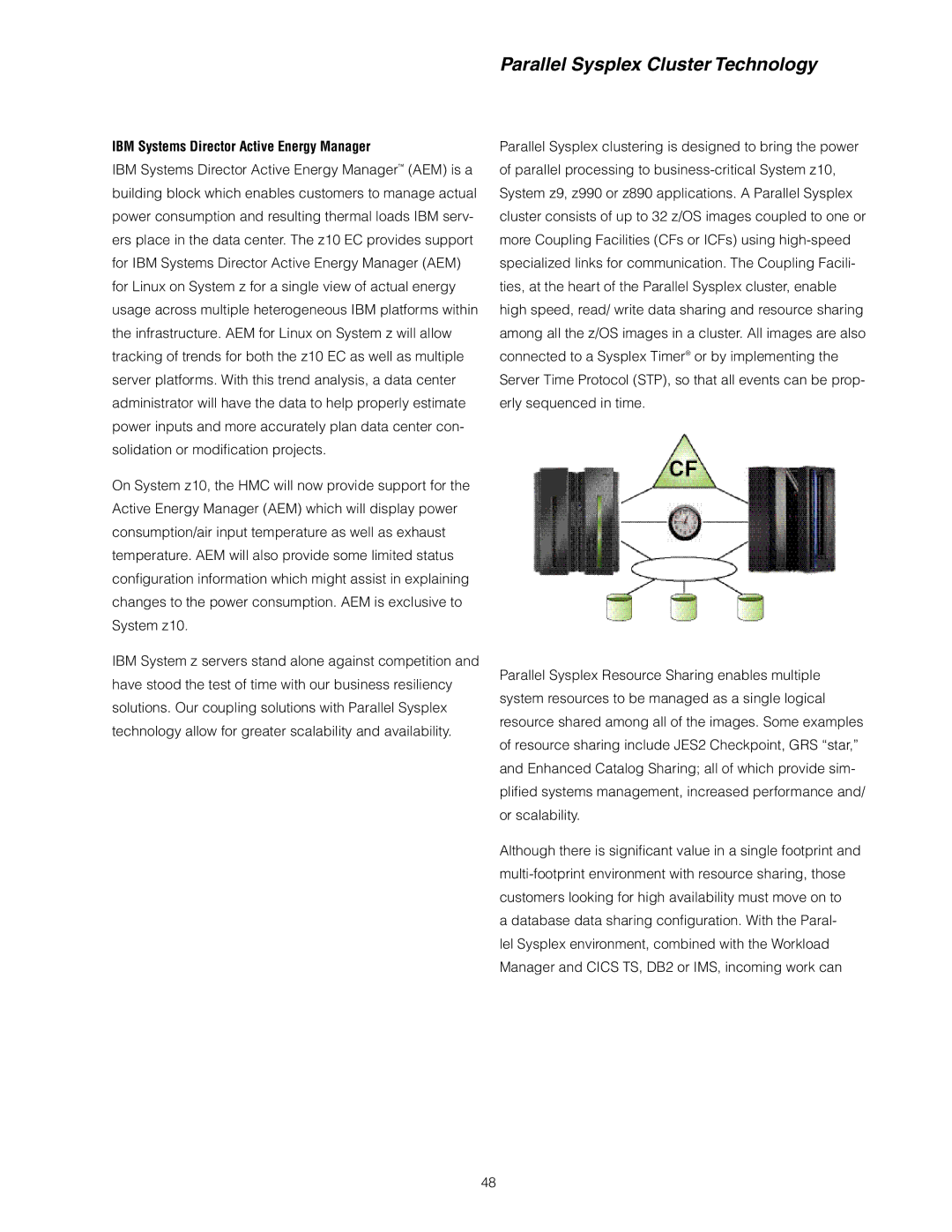 IBM Z10 EC manual Parallel Sysplex Cluster Technology, IBM Systems Director Active Energy Manager 