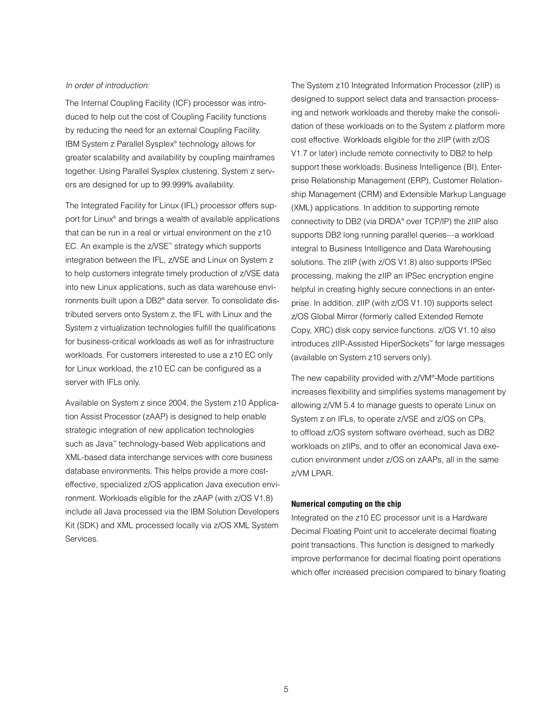 IBM Z10 EC manual Order of introduction, Numerical computing on the chip 