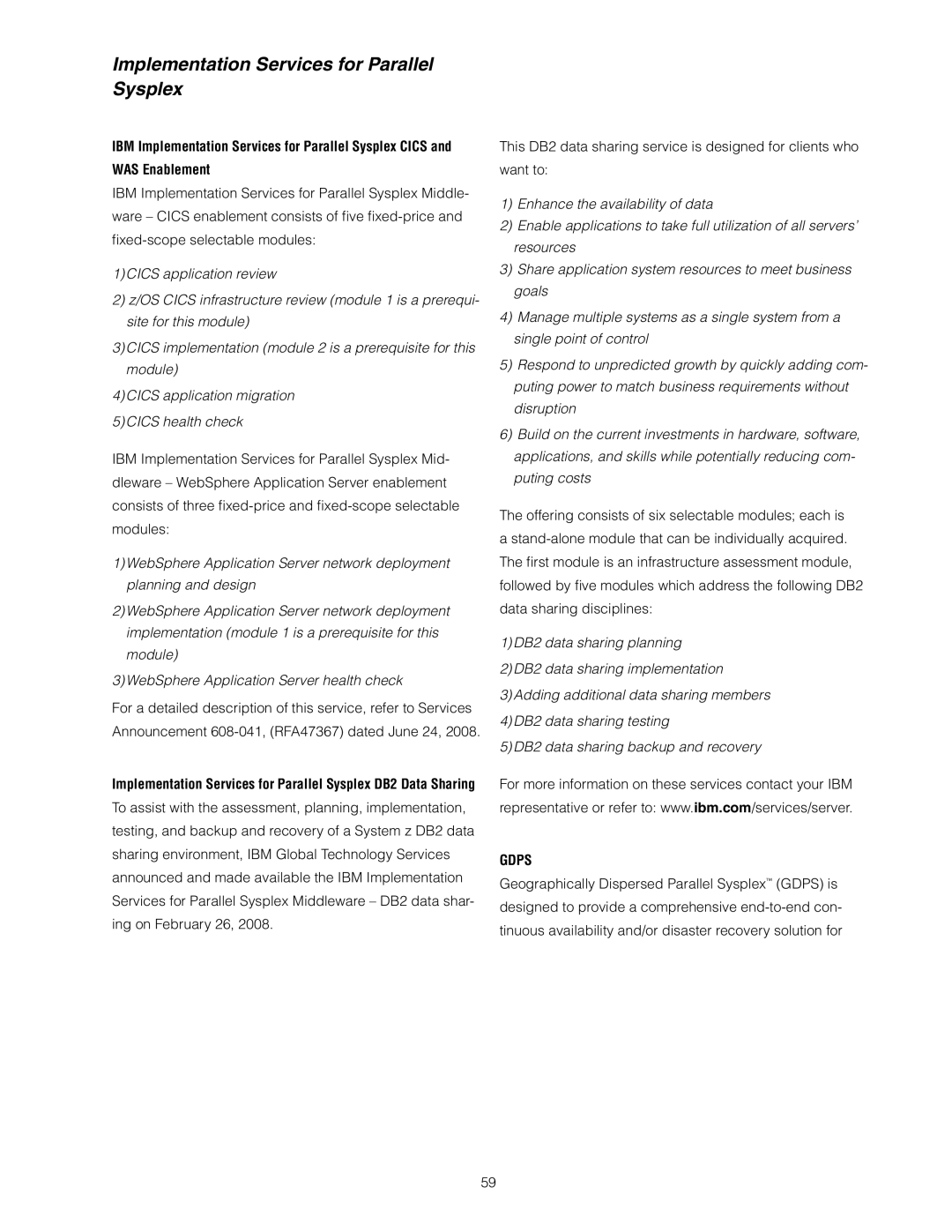 IBM Z10 EC manual Implementation Services for Parallel Sysplex, Gdps 