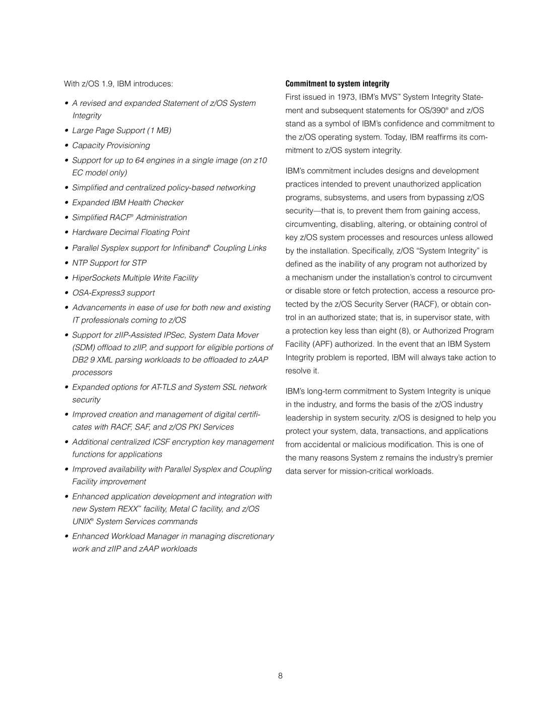 IBM Z10 EC manual Commitment to system integrity 