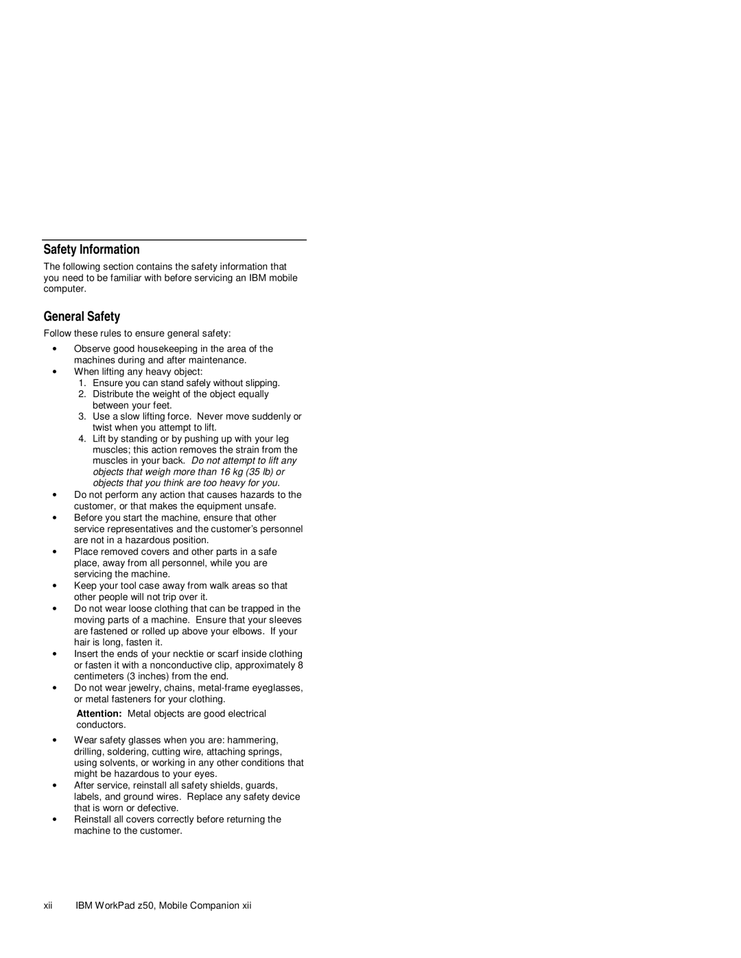 IBM Z50 manual Safety Information, General Safety 