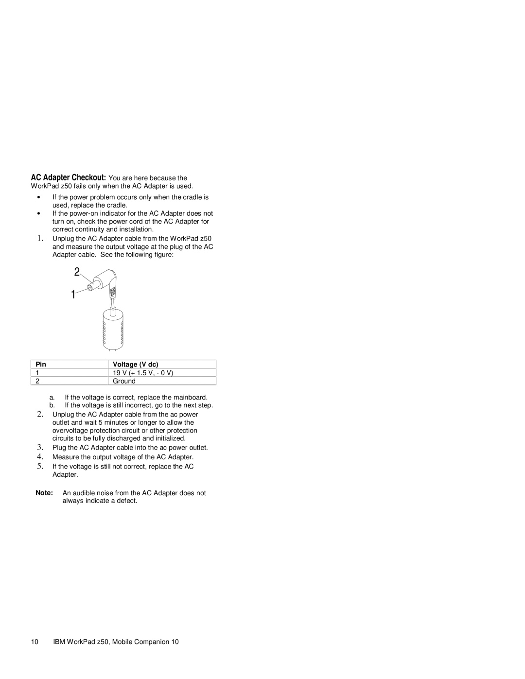 IBM Z50 manual Pin Voltage V dc 