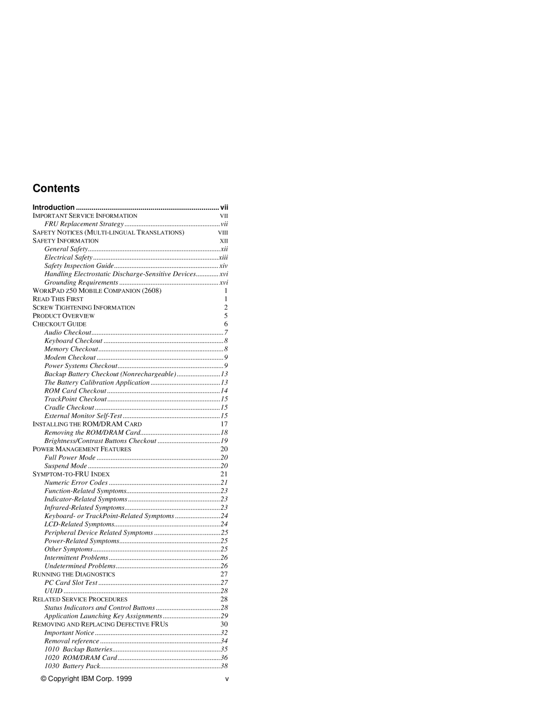 IBM Z50 manual Contents 