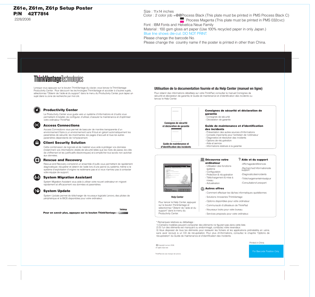 IBM Z61P, Z61E, Z61M Productivity Center, Access Connections, Client Security Solution, Rescue and Recovery, System Update 