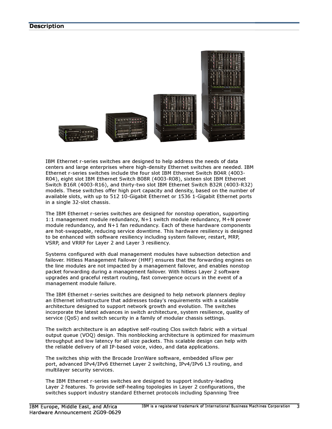 IBM ZG09-0629 manual Description 
