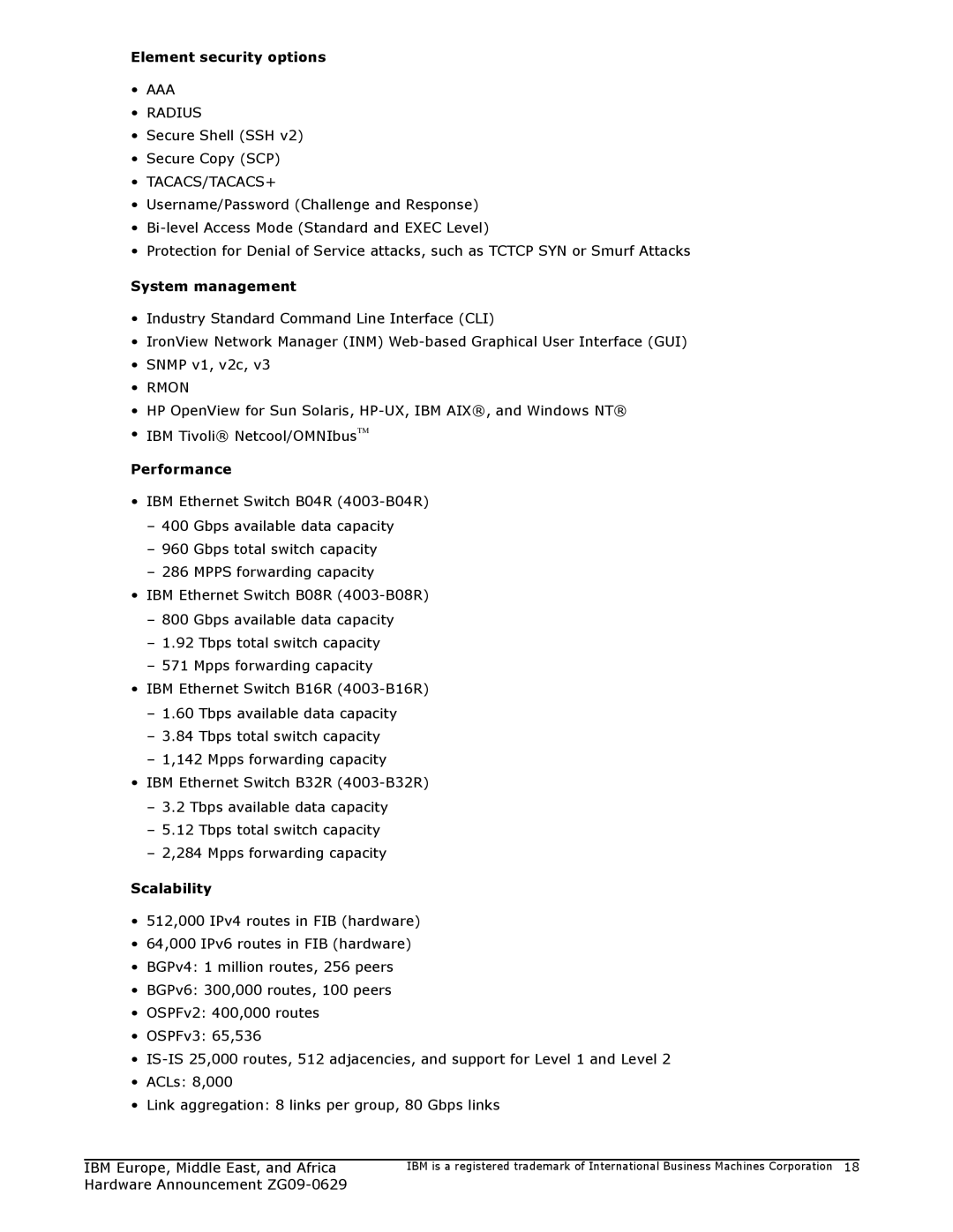 IBM ZG09-0629 manual AAA Radius, Tacacs/Tacacs+, Rmon 