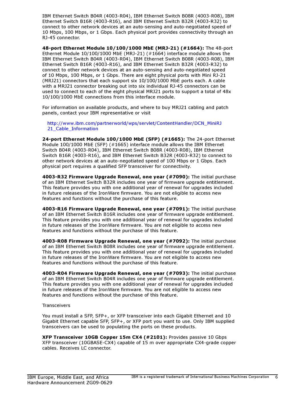 IBM ZG09-0629 manual Transceivers 