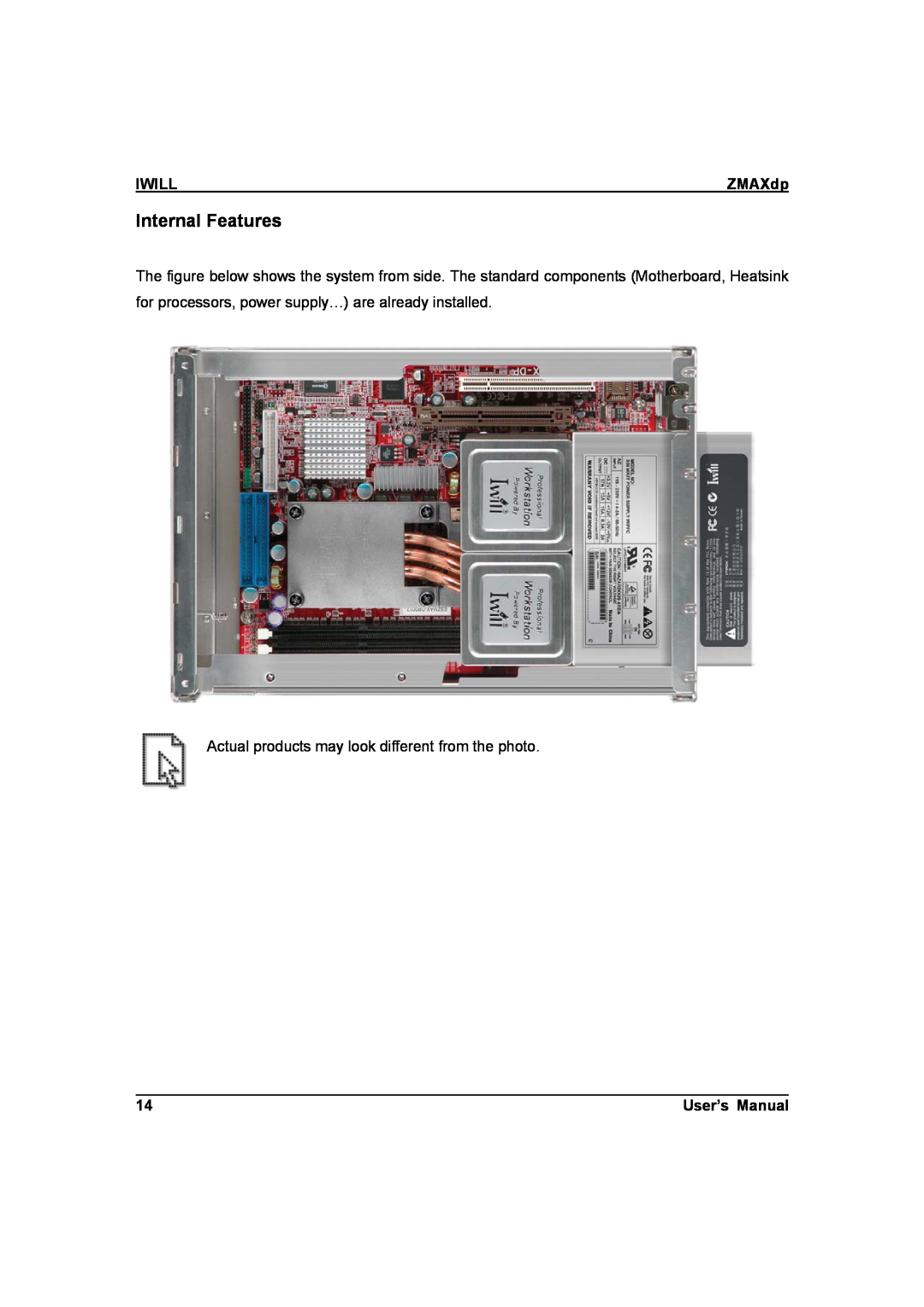 IBM ZMAXdp user manual Internal Features, Iwill, Actual products may look different from the photo, User’s Manual 