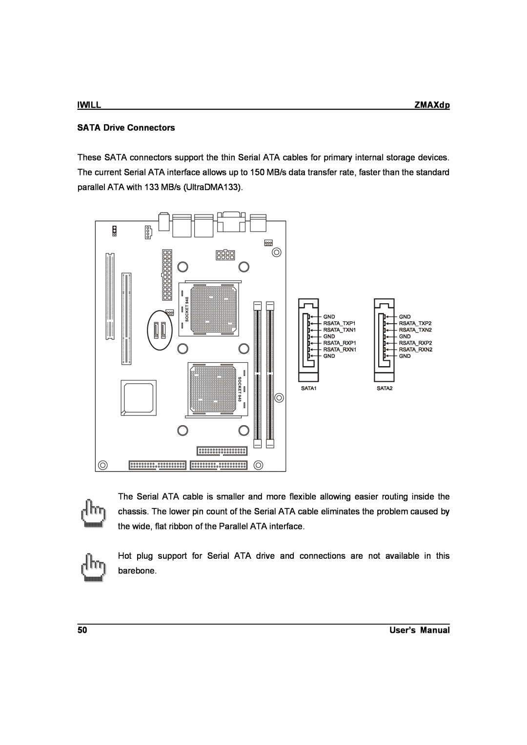 IBM ZMAXdp user manual Iwill, SATA Drive Connectors, User’s Manual 