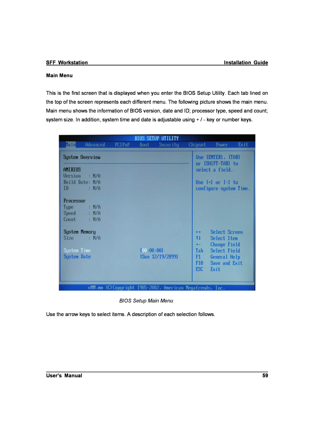 IBM ZMAXdp user manual SFF Workstation, BIOS Setup Main Menu, User’s Manual 
