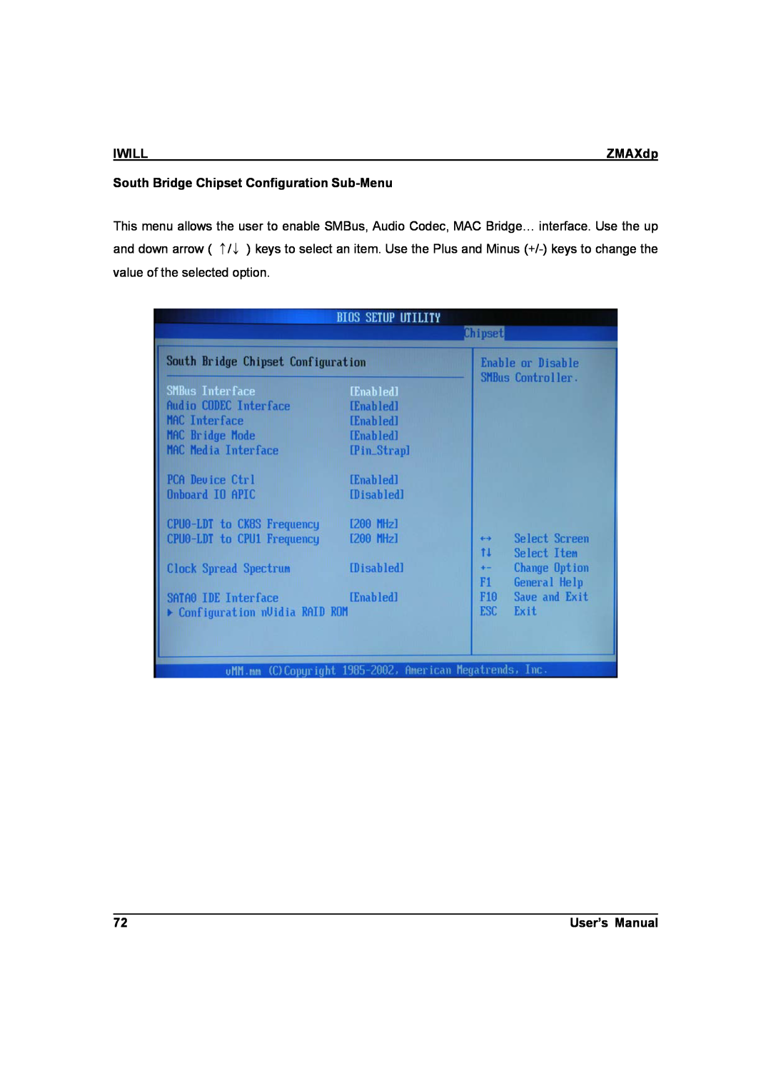 IBM ZMAXdp user manual Iwill, South Bridge Chipset Configuration Sub-Menu, User’s Manual 