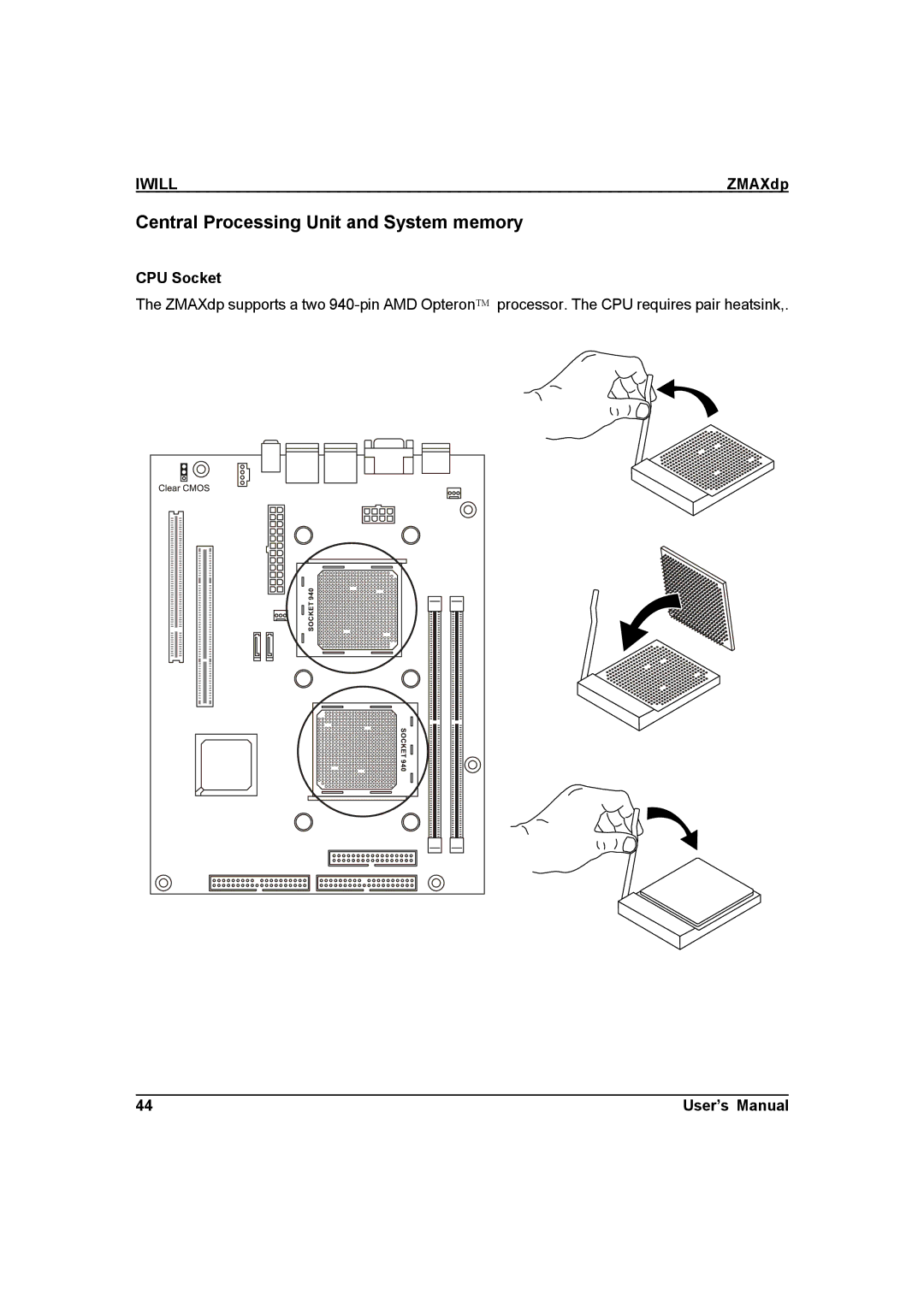 IBM ZMAXdp user manual Central Processing Unit and System memory, CPU Socket 