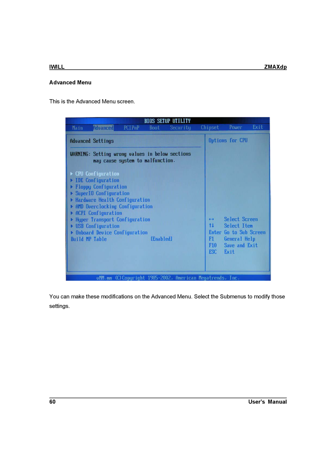 IBM ZMAXdp user manual Advanced Menu 