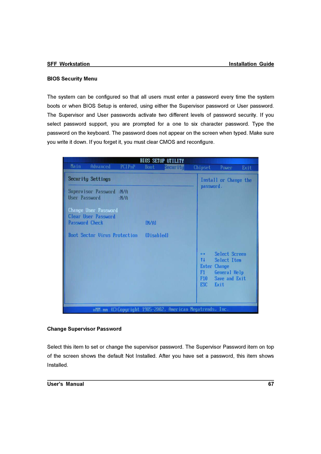 IBM ZMAXdp user manual Bios Security Menu, Change Supervisor Password 