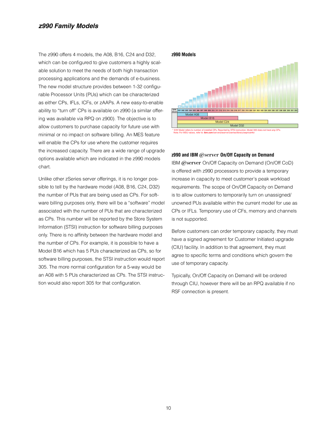 IBM z/OS manual Z990 Family Models, Z990 Models, Z990 and IBM On/Off Capacity on Demand 