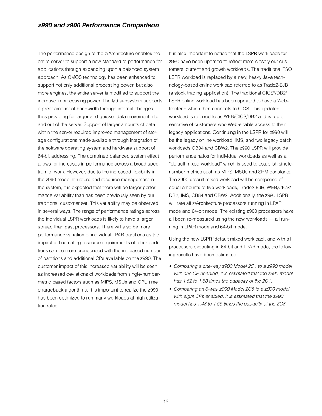 IBM z/OS manual Z990 and z900 Performance Comparison 