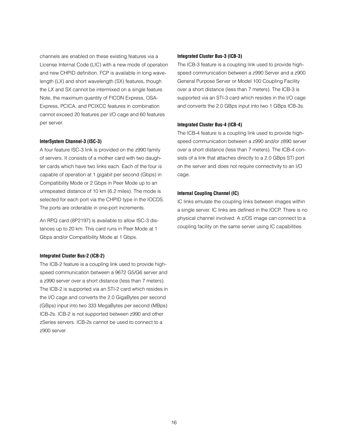 IBM z/OS manual InterSystem Channel-3 ISC-3, Integrated Cluster Bus-2 ICB-2, Integrated Cluster Bus-3 ICB-3 