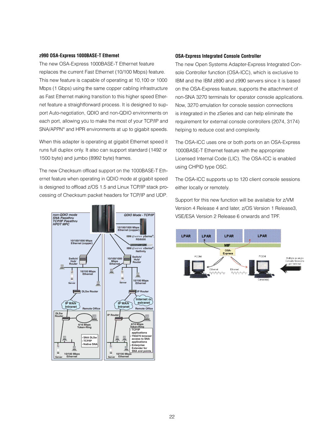 IBM z/OS manual Z990 OSA-Express 1000BASE-T Ethernet, OSA-Express Integrated Console Controller 