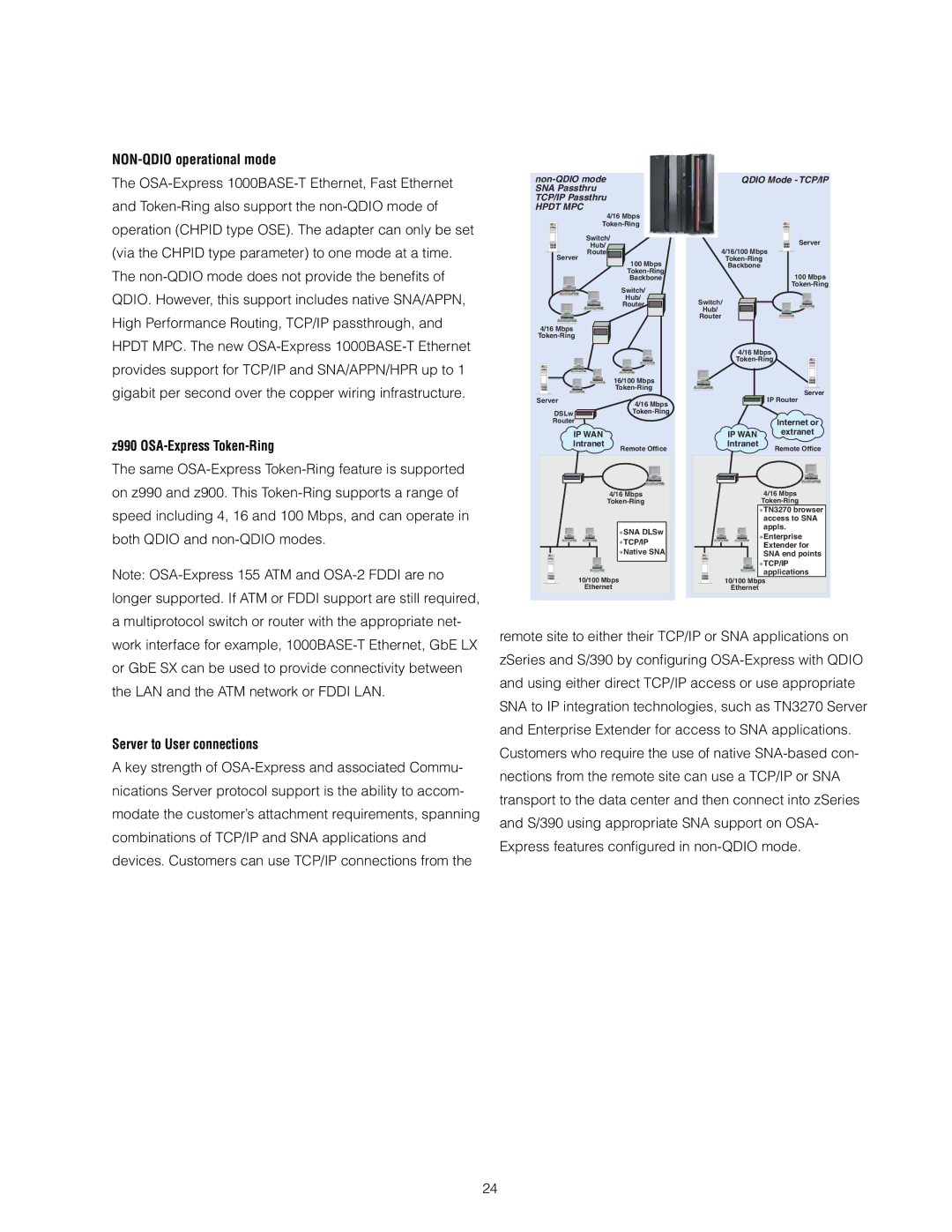 IBM z/OS manual NON-QDIO operational mode, Z990 OSA-Express Token-Ring, Server to User connections 