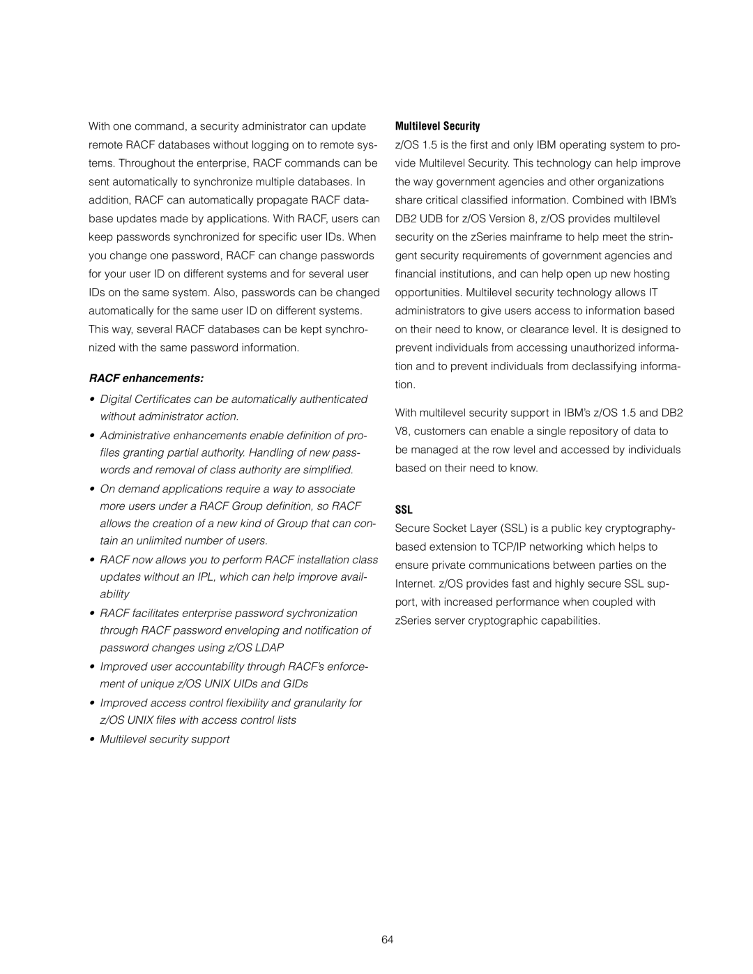 IBM z/OS manual Racf enhancements, Multilevel Security 