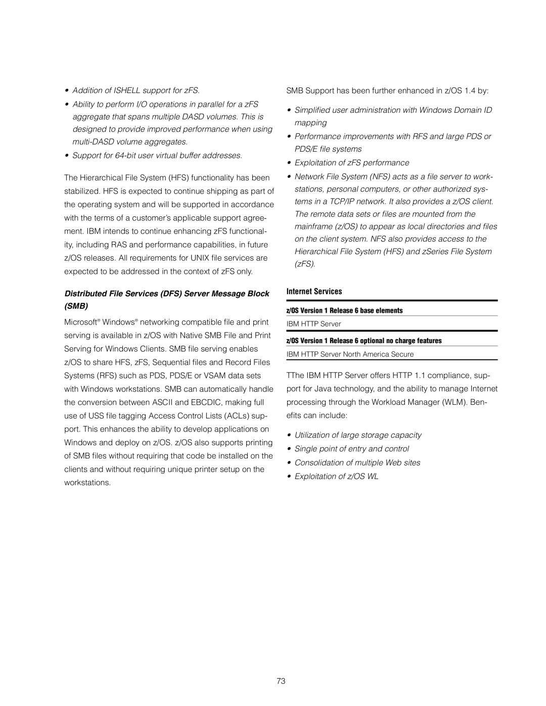 IBM z/OS manual Distributed File Services DFS Server Message Block, Internet Services 