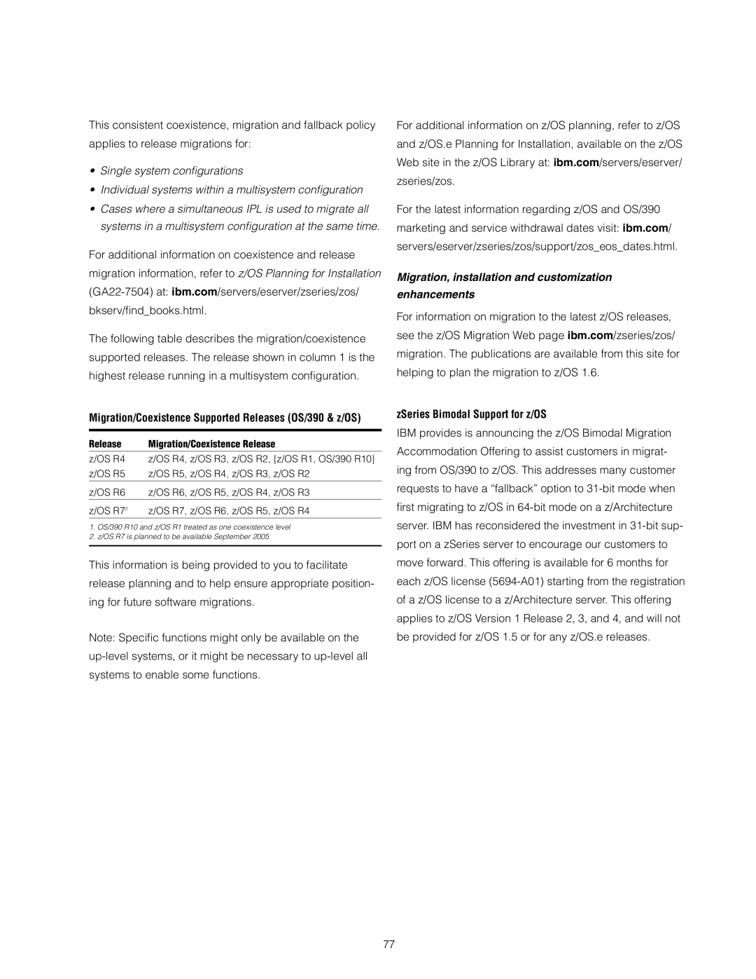 IBM manual Migration, installation and customization Enhancements, ZSeries Bimodal Support for z/OS 