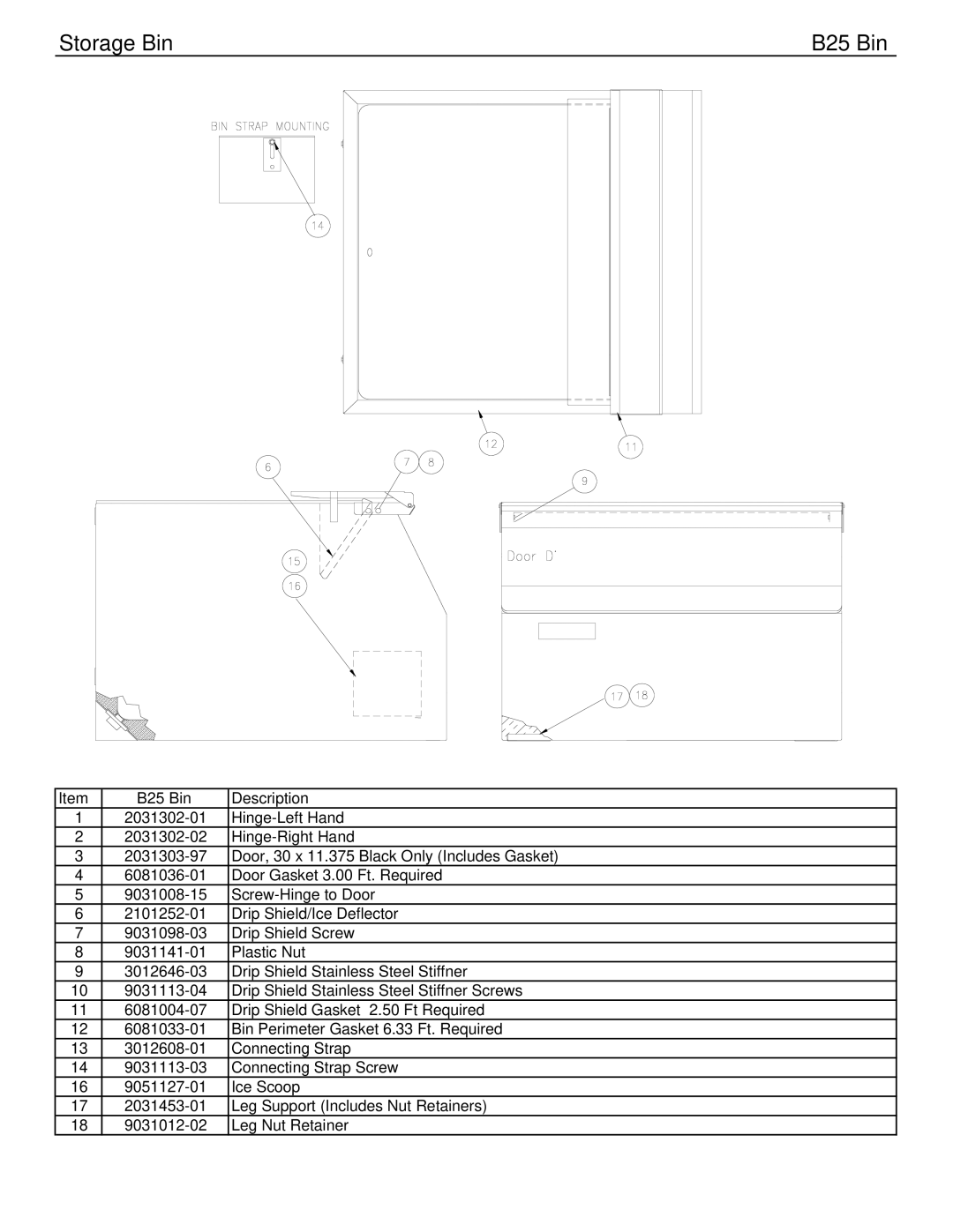 Ice-O-Matic B40, B75, B55, CRT125, B100, B42 manual Storage Bin B25 Bin, B25 Bin Description 