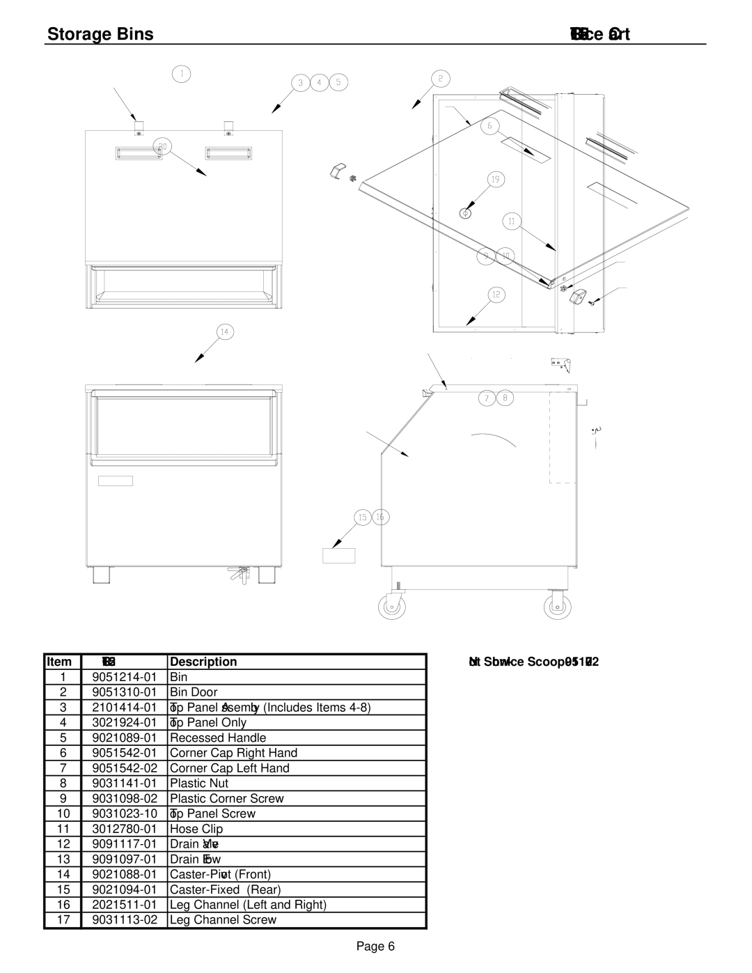 Ice-O-Matic B55, B75, B25, B40, B100, B42 Storage Bins, CRT125-Ice Cart, CRT125 Description Not Shown-Ice Scoop-9051127-02 