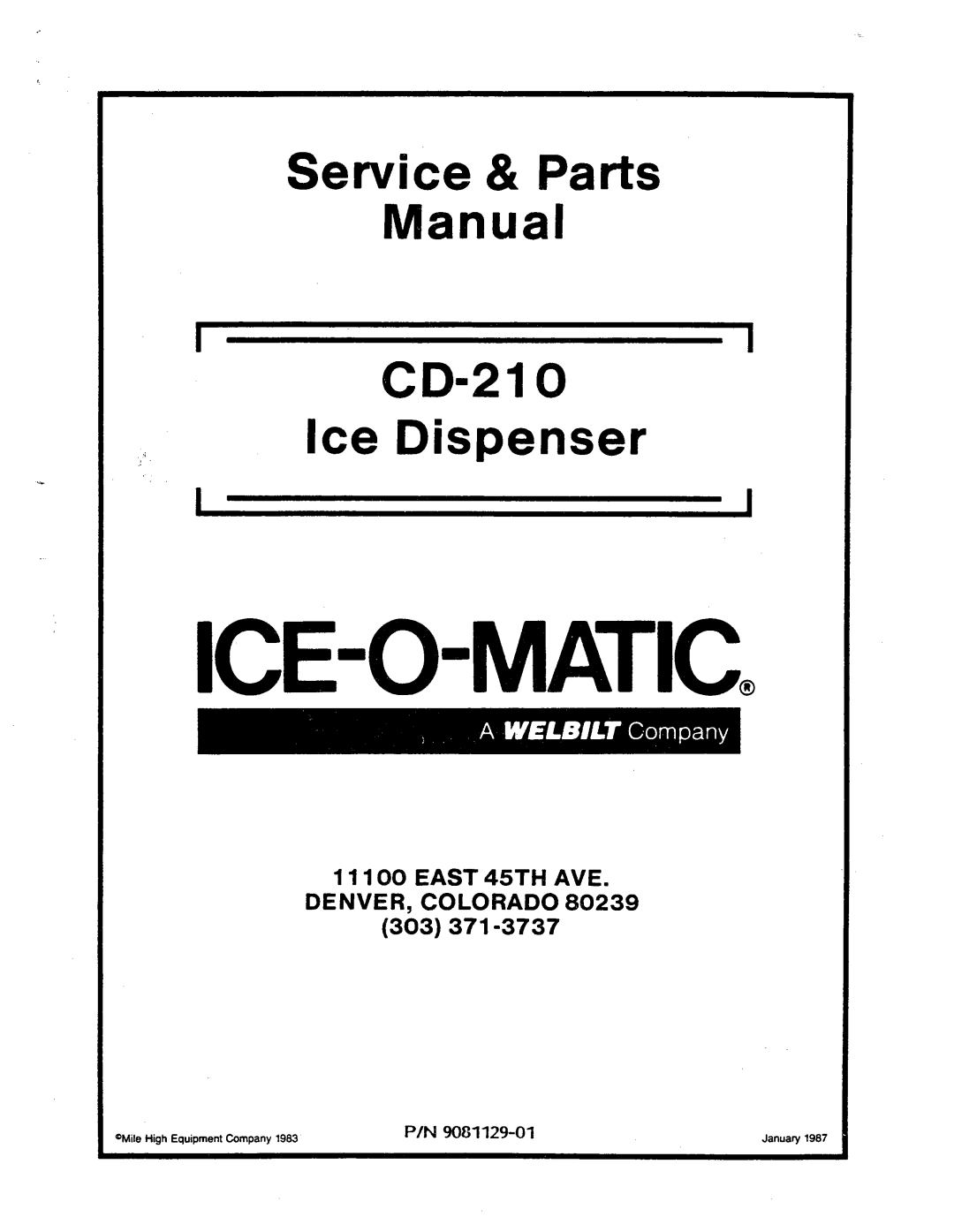 Ice-O-Matic CD210 manual 