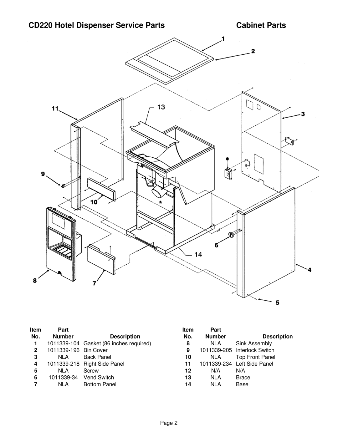 Ice-O-Matic CD220 manual Cabinet Parts, Part Number Description 