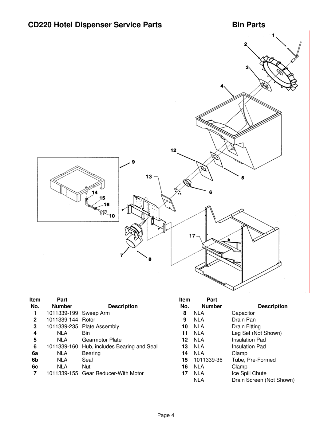 Ice-O-Matic CD220 manual Bin Parts 