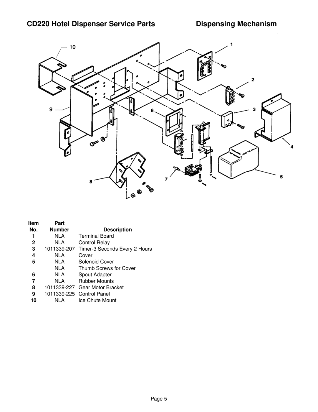 Ice-O-Matic CD220 manual Dispensing Mechanism, Terminal Board, Control Relay 