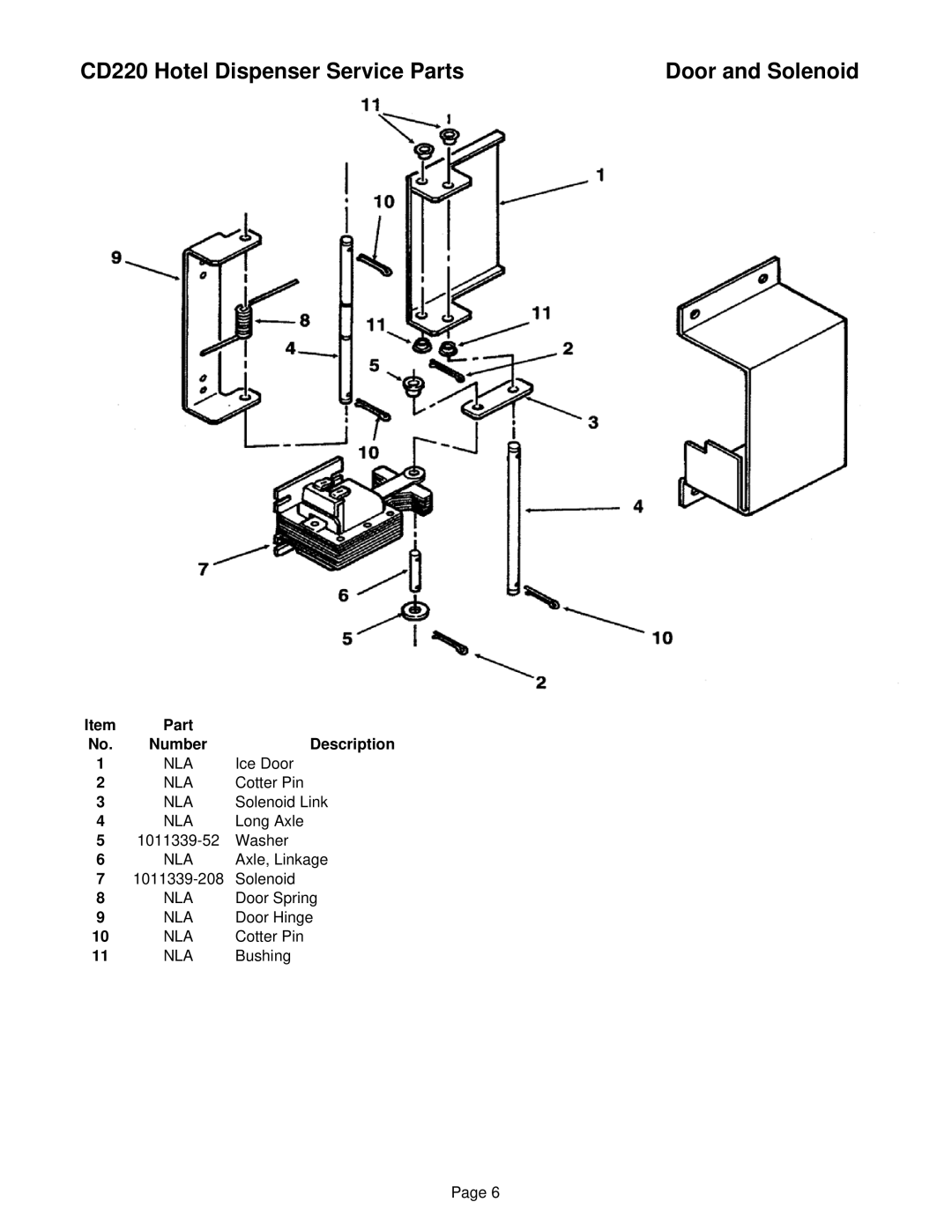 Ice-O-Matic CD220 manual Door and Solenoid, Ice Door, Cotter Pin, Solenoid Link, Long Axle 