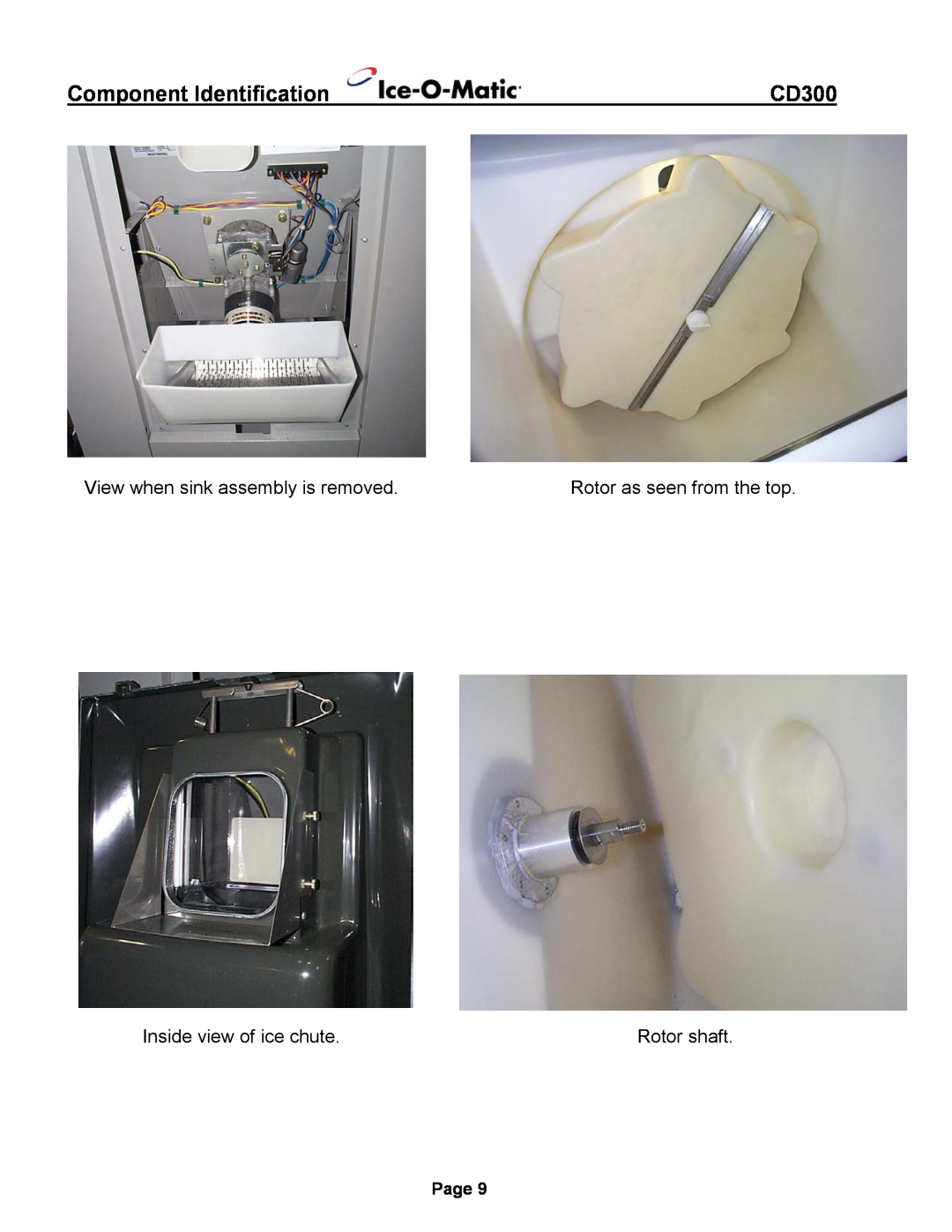 Ice-O-Matic CD300 Component Identification, View when sink assembly is removed, Rotor as seen from the top, Rotor shaft 