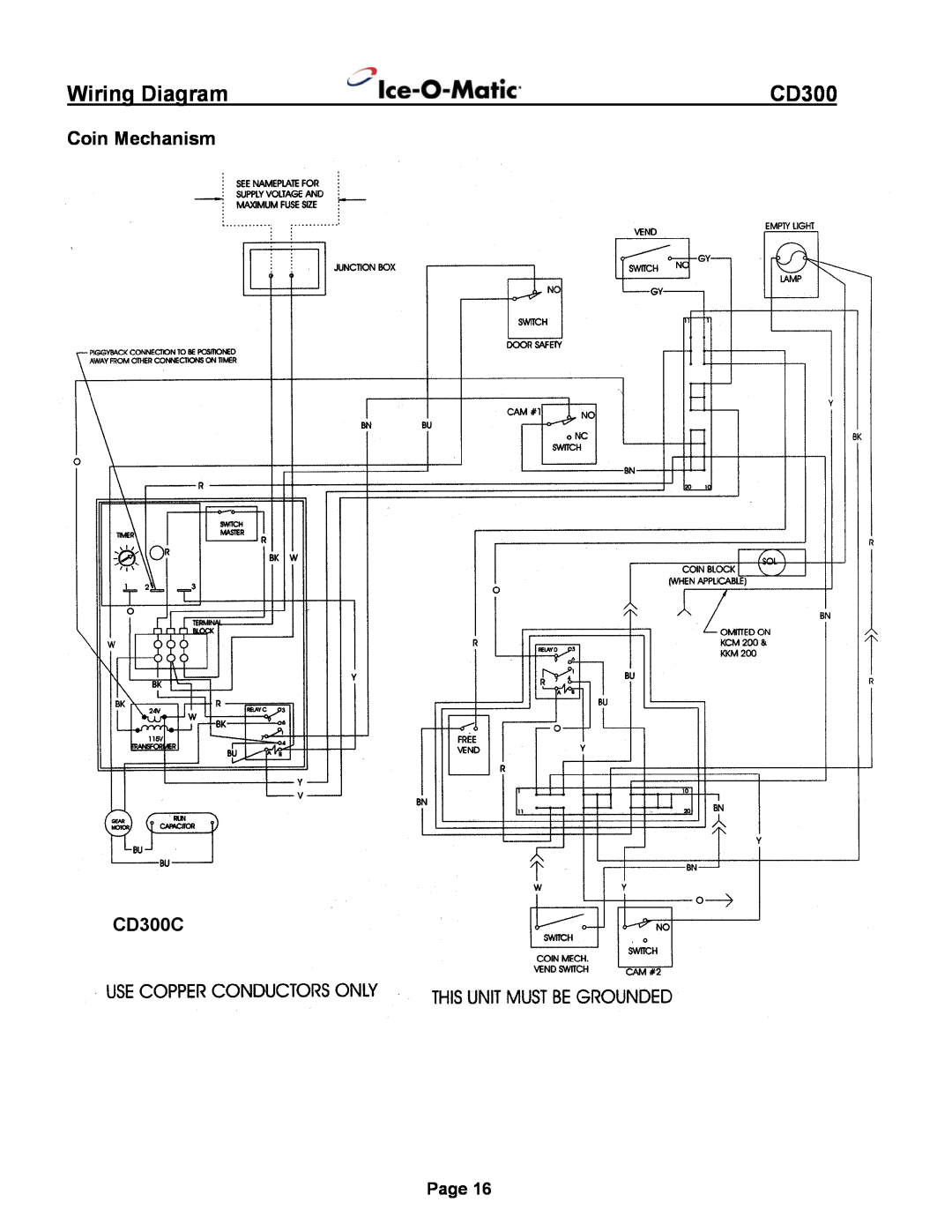 Ice-O-Matic installation manual Coin Mechanism CD300C, Wiring Diagram 