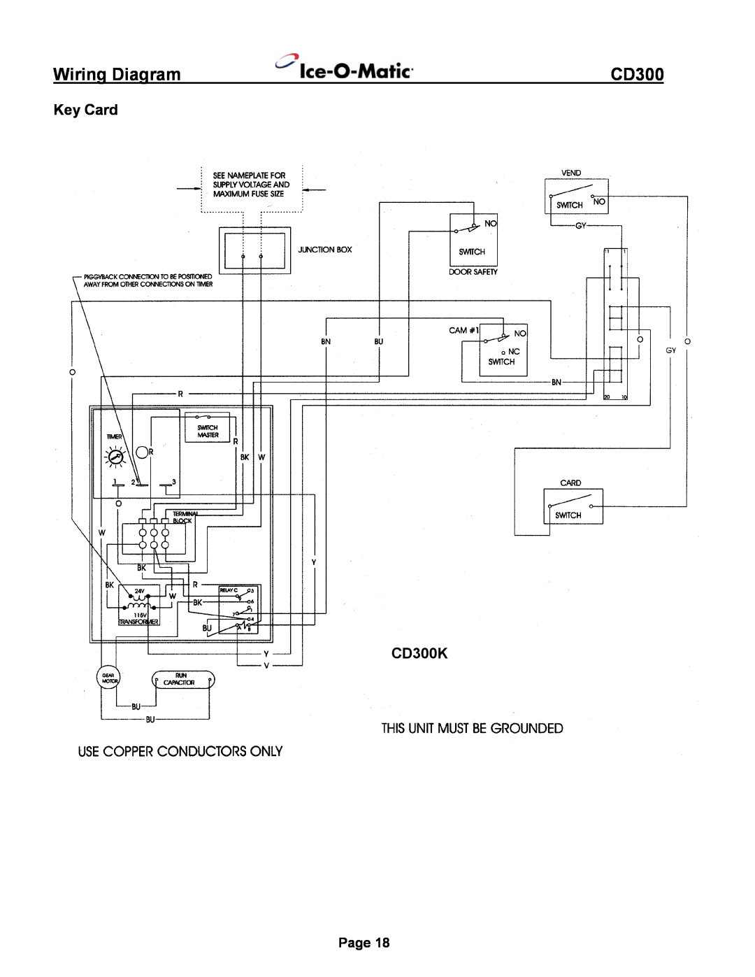 Ice-O-Matic installation manual Key Card CD300K, Wiring Diagram 