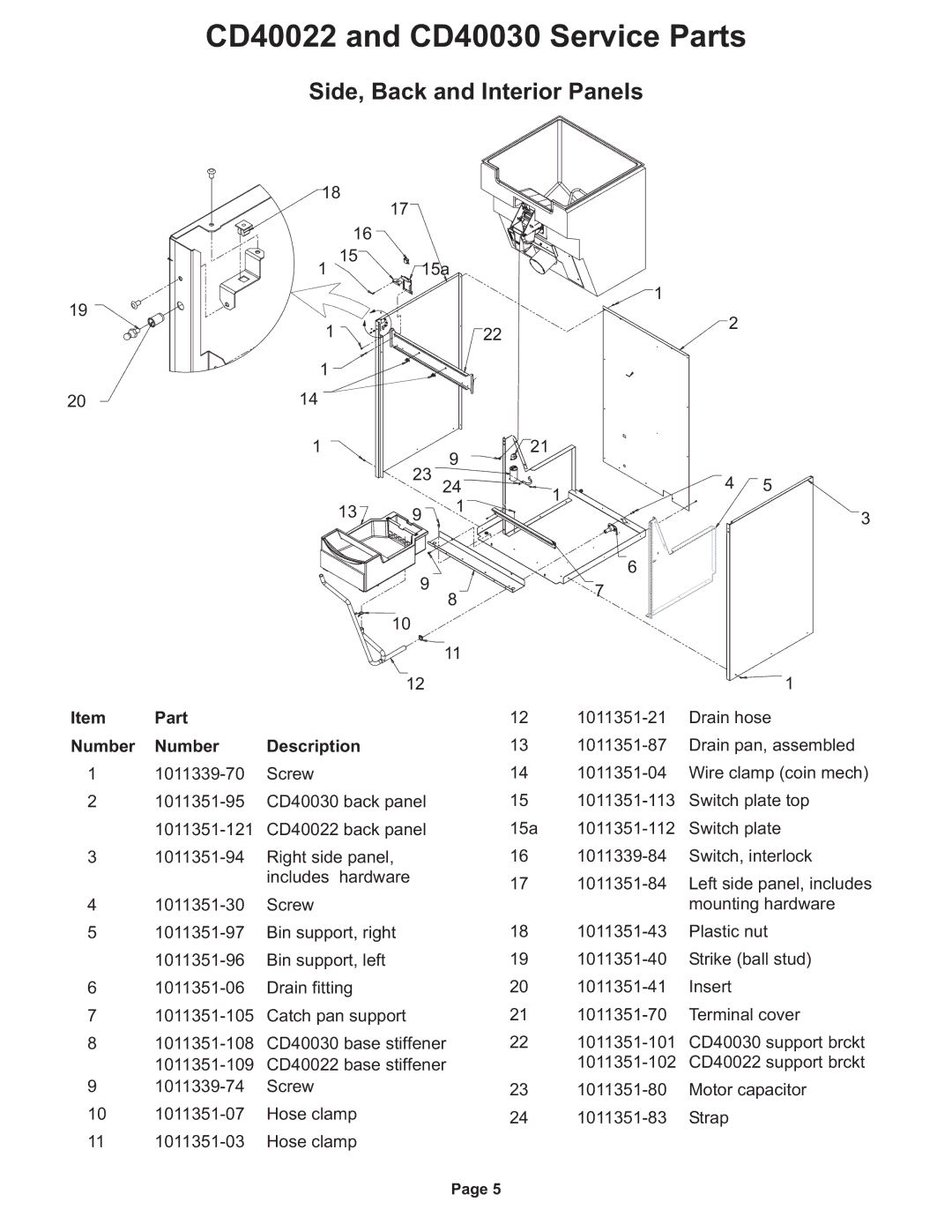 Ice-O-Matic CD40022 Series manual Side, Back and Interior Panels, Part, Number Description 