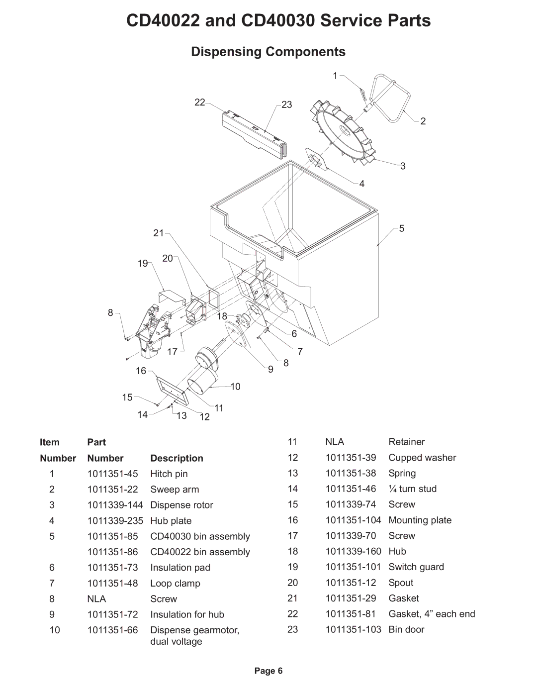 Ice-O-Matic CD40022 Series manual Dispensing Components, Part Number Description 