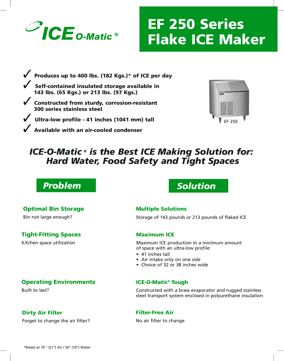 Ice-O-Matic EF250 manual Optimal Bin Storage, Tight-Fitting Spaces, Operating Environments 