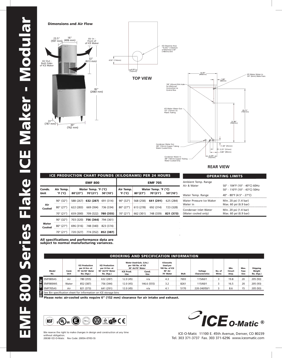 Ice-O-Matic EMF 800 manual Flake ICE Maker Modular 