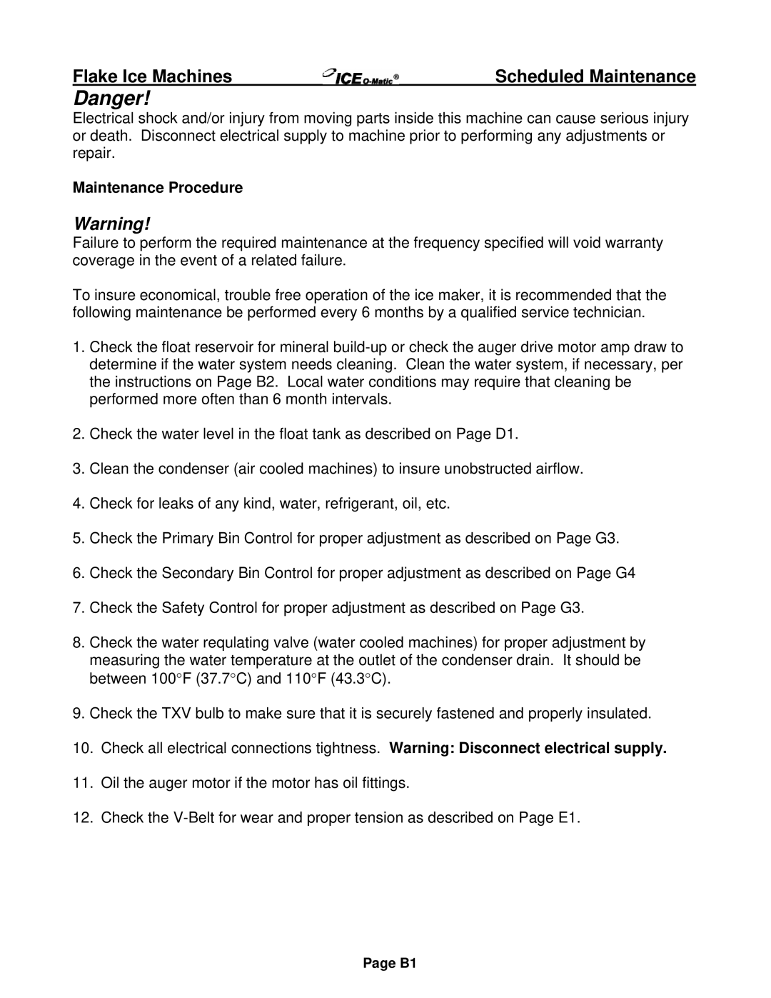 Ice-O-Matic EF Series, EMF Series installation manual Scheduled Maintenance, Maintenance Procedure 