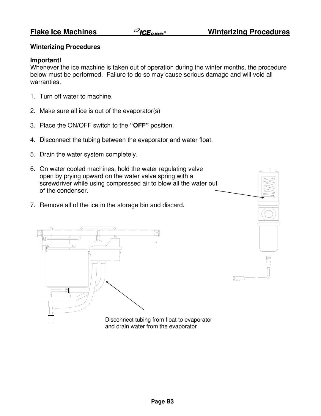 Ice-O-Matic EF Series, EMF Series installation manual Winterizing Procedures 