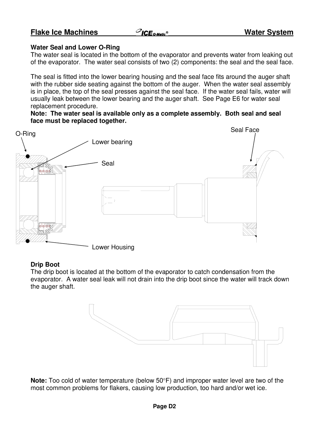 Ice-O-Matic EF Series, EMF Series installation manual Water Seal and Lower O-Ring, Drip Boot 